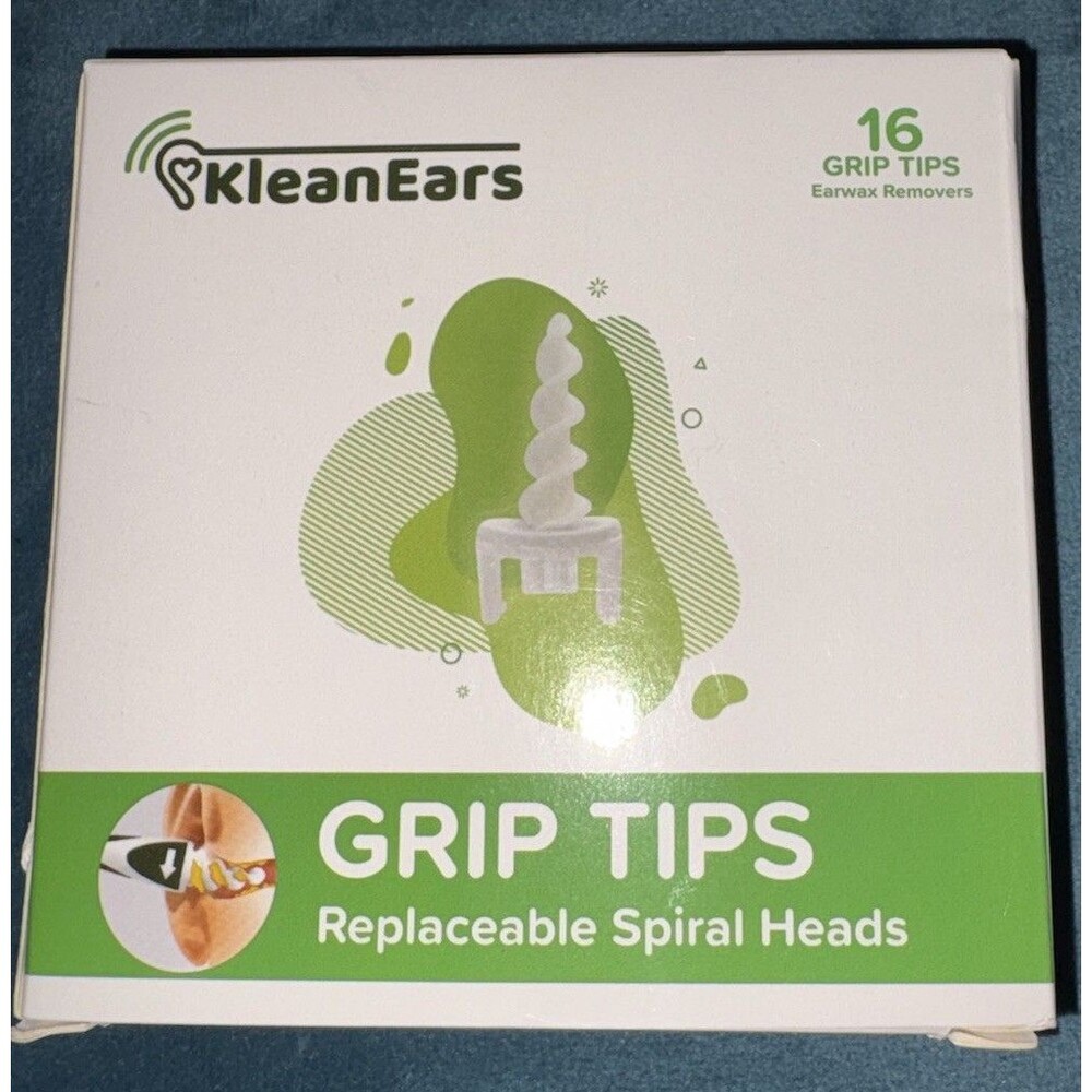 KleanEars Ear Wax Remover Grip Tips Replaceable Reusable Spiral 16 White/Green